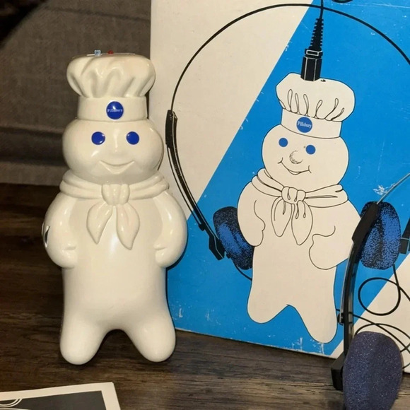 VTG 1985 The Pillsbury Co. Poppin’ Fresh Walkin’ AM/FM Radio w/headphones & box - Picture 3 of 16